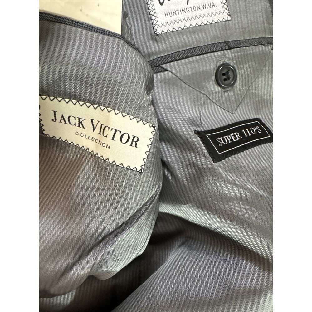 Jack Victor Suit Gray Plaid 44L Pants 38 x 32 Super 110s Wool Pinstripe 2 Piece - Picture 4 of 16